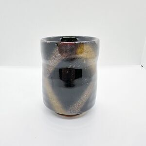 Handmade Thrown Pottery Cup Abstract Glaze Splatter Paint Artist Paint Brush